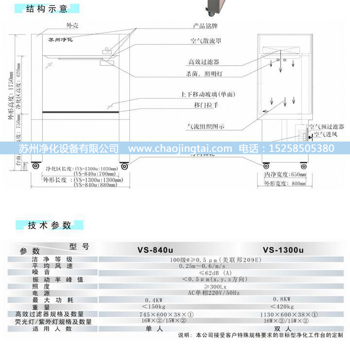 VS-840U單人單面垂直送風(fēng)超凈/凈化工作臺